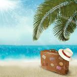 Vintage Beautiful Seaside With Suitcase And A Hat-almoond-Stretched Canvas