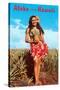 Aloha from Hawaii, Girl with Pineapple in Field-null-Stretched Canvas