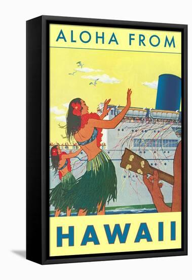 Aloha from Hawaii, Hawaiian Girls Greeting Cruise Ship-null-Framed Stretched Canvas