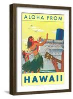 Aloha from Hawaii, Hawaiian Girls Greeting Cruise Ship-null-Framed Art Print