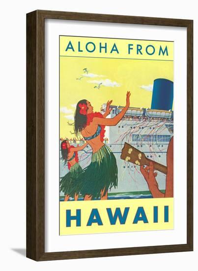Aloha from Hawaii, Hawaiian Girls Greeting Cruise Ship-null-Framed Art Print