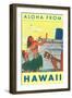 Aloha from Hawaii, Hawaiian Girls Greeting Cruise Ship-null-Framed Art Print