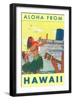 Aloha from Hawaii, Hawaiian Girls Greeting Cruise Ship-null-Framed Art Print