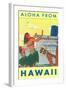 Aloha from Hawaii, Hawaiian Girls Greeting Cruise Ship-null-Framed Art Print