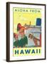 Aloha from Hawaii, Hawaiian Girls Greeting Cruise Ship-null-Framed Art Print