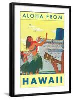 Aloha from Hawaii, Hawaiian Girls Greeting Cruise Ship-null-Framed Art Print