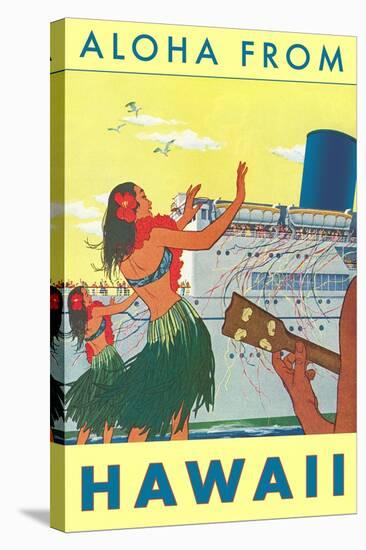 Aloha from Hawaii, Hawaiian Girls Greeting Cruise Ship-null-Stretched Canvas