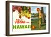 Aloha from Hawaii, Hula Girl and Flowers-null-Framed Art Print