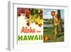 Aloha from Hawaii, Hula Girl and Flowers-null-Framed Art Print