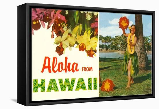 Aloha from Hawaii, Hula Girl and Flowers-null-Framed Stretched Canvas