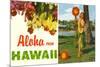 Aloha from Hawaii, Hula Girl and Flowers-null-Mounted Premium Giclee Print