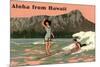 Aloha from Hawaii, Old Fashioned Surfers-null-Mounted Art Print