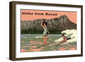 Aloha from Hawaii, Old Fashioned Surfers-null-Framed Art Print