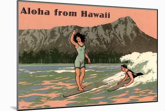 Aloha from Hawaii, Old Fashioned Surfers-null-Mounted Art Print