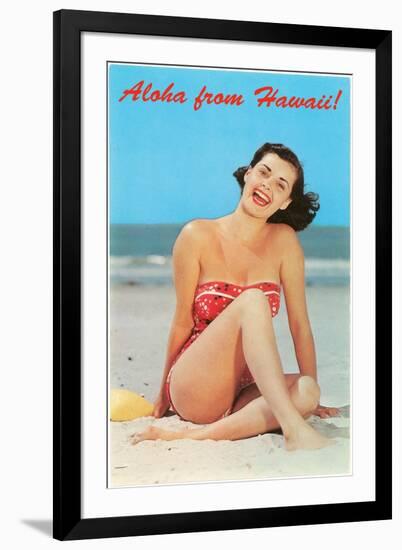 Aloha from Hawaii, Woman on Beach-null-Framed Art Print