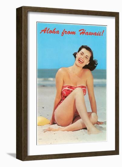 Aloha from Hawaii, Woman on Beach-null-Framed Art Print