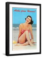 Aloha from Hawaii, Woman on Beach-null-Framed Art Print