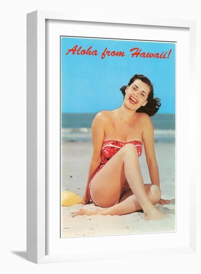 Aloha from Hawaii, Woman on Beach-null-Framed Art Print