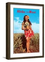 Aloha from Maui, Girl in Field with Pineapple-null-Framed Art Print