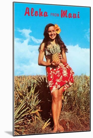 Aloha from Maui, Girl in Field with Pineapple-null-Mounted Art Print