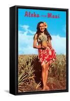 Aloha from Maui, Girl in Field with Pineapple-null-Framed Stretched Canvas