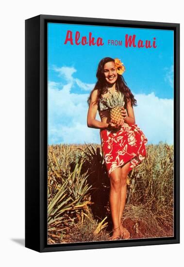 Aloha from Maui, Girl in Field with Pineapple-null-Framed Stretched Canvas