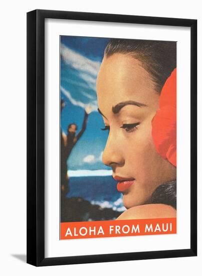 Aloha from Maui, Hawaiian Woman with Hibiscus Blossom-null-Framed Art Print