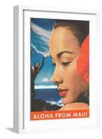 Aloha from Maui, Hawaiian Woman with Hibiscus Blossom-null-Framed Art Print