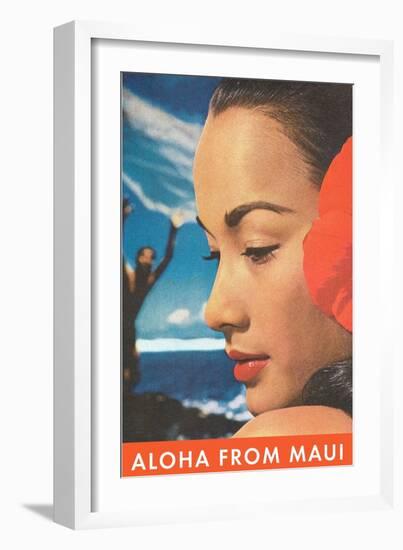 Aloha from Maui, Hawaiian Woman with Hibiscus Blossom-null-Framed Art Print