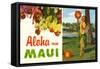 Aloha from Maui, Hula Girl and Flowers-null-Framed Stretched Canvas