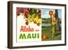 Aloha from Maui, Hula Girl and Flowers-null-Framed Art Print