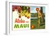 Aloha from Maui, Hula Girl and Flowers-null-Framed Art Print