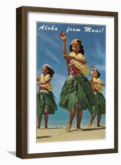 Aloha from Maui, Hula Girls on Beach-null-Framed Art Print