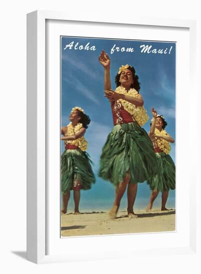 Aloha from Maui, Hula Girls on Beach-null-Framed Art Print