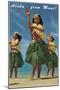 Aloha from Maui, Hula Girls on Beach-null-Mounted Art Print