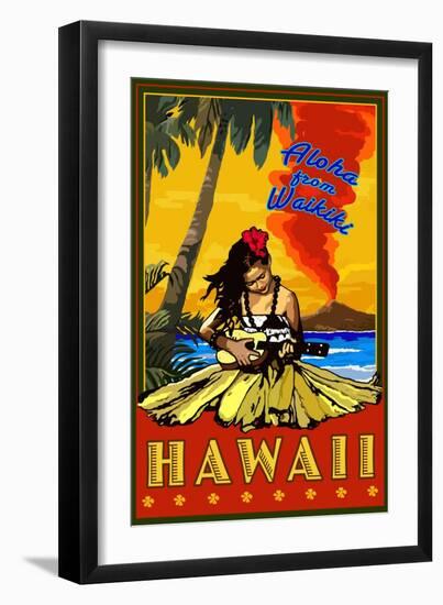 Aloha from Waikiki, Hawaii-Lantern Press-Framed Art Print