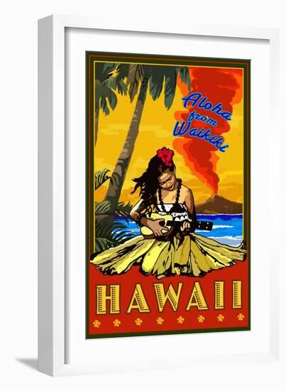 Aloha from Waikiki, Hawaii-Lantern Press-Framed Art Print