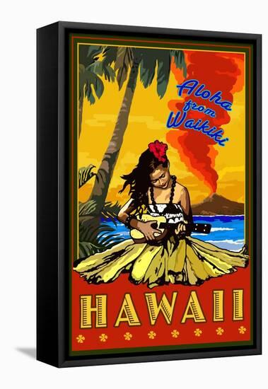 Aloha from Waikiki, Hawaii-Lantern Press-Framed Stretched Canvas