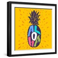 Aloha Hand Lettering in a Pineapple Silhouette. Fun Summer Typography Illustration Can Be Used As-TashaNatasha-Framed Art Print