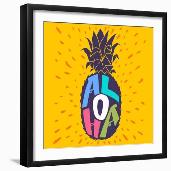 Aloha Hand Lettering in a Pineapple Silhouette. Fun Summer Typography Illustration Can Be Used As-TashaNatasha-Framed Art Print