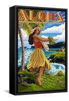 Aloha - Hawaii Hula Girl on Coast-Lantern Press-Framed Stretched Canvas