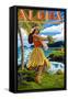 Aloha - Hawaii Hula Girl on Coast-Lantern Press-Framed Stretched Canvas