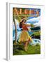 Aloha - Hawaii Hula Girl on Coast-Lantern Press-Framed Art Print