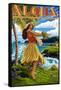 Aloha - Hawaii Hula Girl on Coast-Lantern Press-Framed Stretched Canvas