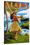 Aloha - Hawaii Hula Girl on Coast-Lantern Press-Stretched Canvas