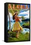 Aloha - Hawaii Hula Girl on Coast-Lantern Press-Framed Stretched Canvas