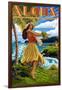 Aloha - Hawaii Hula Girl on Coast-Lantern Press-Framed Art Print