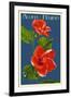 Aloha Hawaii - Red Hibiscus Flower Letterpress-Lantern Press-Framed Art Print