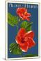 Aloha Hawaii - Red Hibiscus Flower Letterpress-Lantern Press-Mounted Art Print