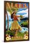 Aloha Kailua, Hawaii - Hula Girl on Coast-Lantern Press-Framed Art Print